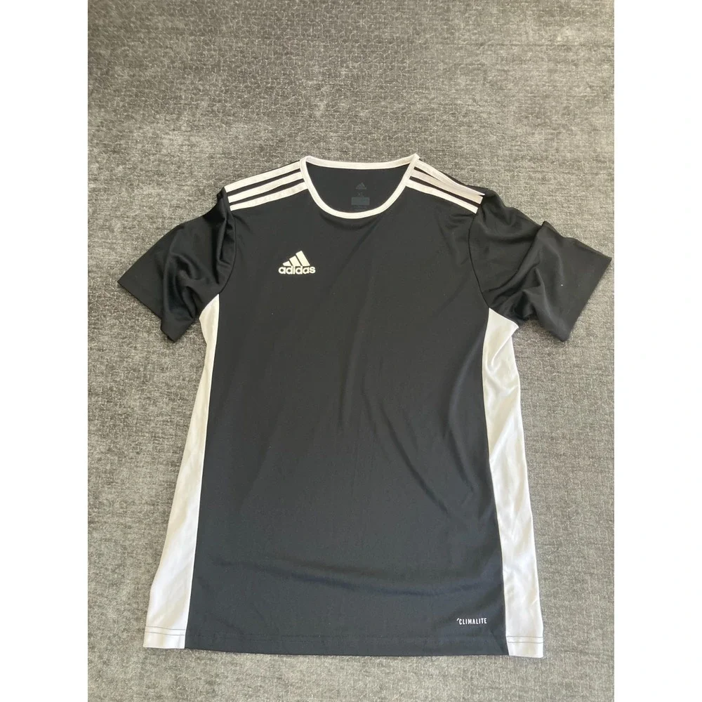 Adidas Climalite Entrada Soccer Jersey Mens XL Black 3 Stripe Logo Performance
